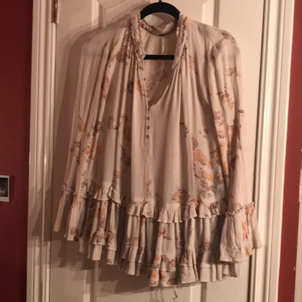 Free people clover field dress xs 0 2 tunic top shirt ruffle